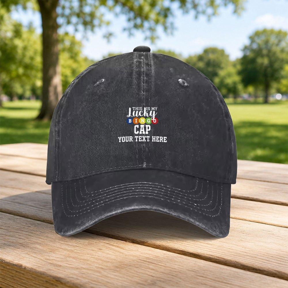 Classic Lucky Bingo Print Washed Baseball Cap Unisex Duckbill Hat Casual Outdoor Fashion Retro Style