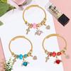Wind Motion Diamond Heart Beaded Bracelet DIY Trendy Stainless Steel Bangle with Cross Pendant for Women Girls