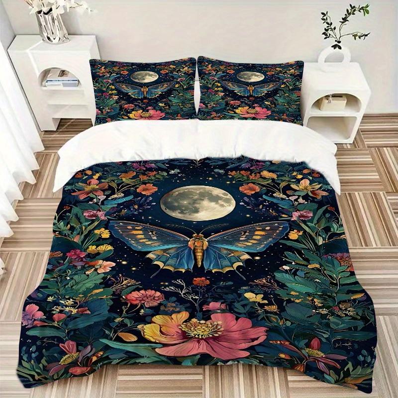 3pcs Butterfly Garden Bedding Cover Set, Fashion Classic Popular Print Bedding Set, Soft Comfortable, All Season Use, For Bedroom, Guest Rooma0819191