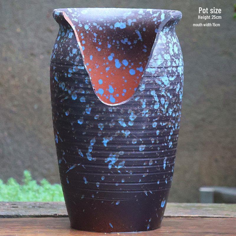 Handmade Coarse Ceramic Succulent Planter, Orchid Breathable Zisha Pot, Old Tree Design, Tall Rose Pot.