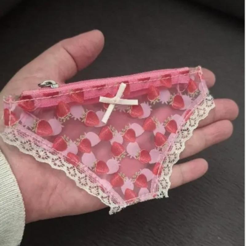 Cute Lace Coin Purse Pvc Panties-Shaped Mini Storage Bag With Zipper Strawberry Makeup Bag Great Party Gift Birthday Present
