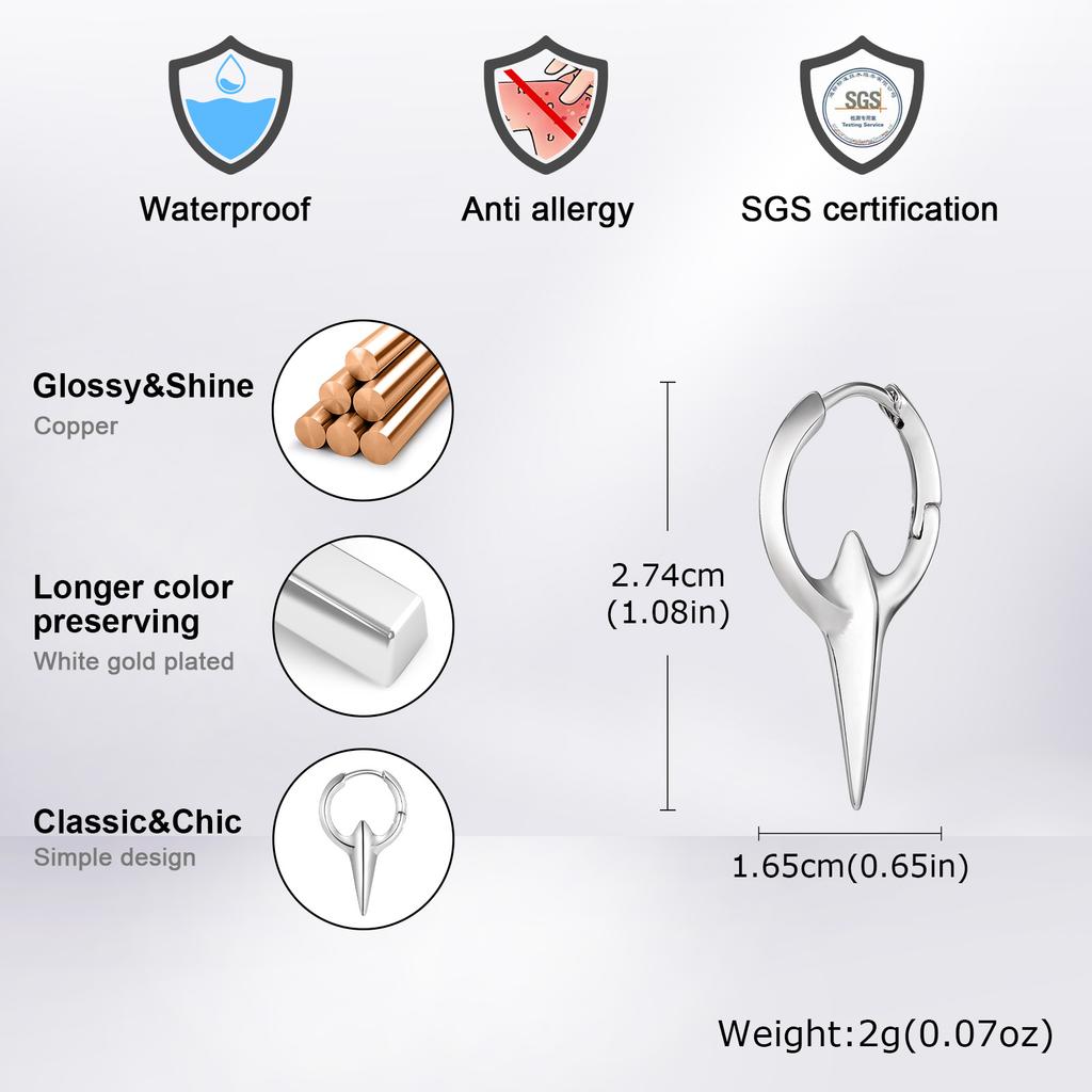 Vnox Personality Cool Mens Hoop Earrings, Silver Color Metal Hoops, Punk Hiphop Piercing Ear Jewelry