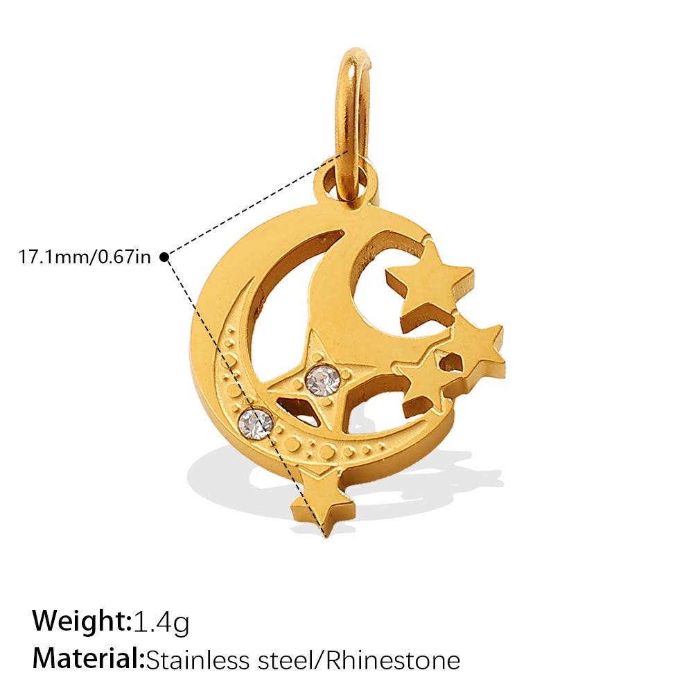 18K Gold-Plated Stainless Steel Moon Heart Diamond Pendant for DIY Jewelry