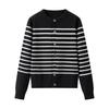 New, spring loose and thin striped crew-neck knitted cardigan