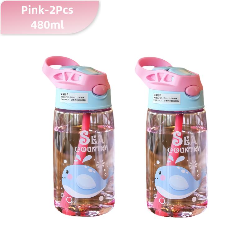 480ML Kids Water Sippy Cup Cartoon Baby Feeding Cup with Straws Leakproof Water Bottle Outdoor Portable Duckbill Straw Cups