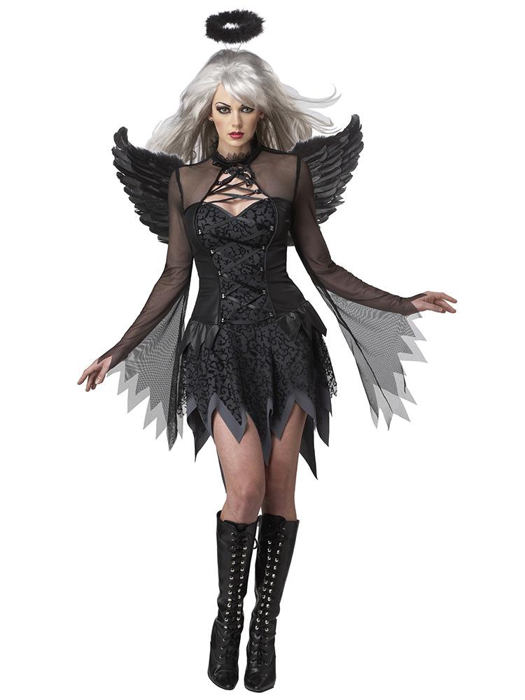 Schwarzes Engels-Cosplay-Kostüm Geisterbraut Halloween-Outfit Dunkles Hexenkleid Böser Zombie Gothic Damen-Rollenspielkleidung
