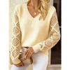 Women's Autumn and Winter Knitted Hollowed-out Long-sleeved V-neck Pullover Sweater