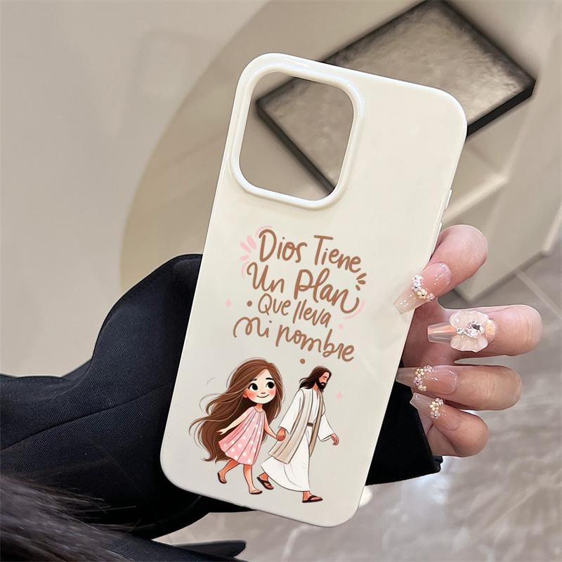 Lovely Cartoon Lucky Girl Walking with God Phone Case for iPhone 17 Pro Max Air 16 16e 13 12 14 15 Plus 11 Pro Max Soft Cover iPhone 14 Pro Max