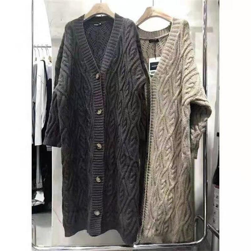 Autumn and Winter Long Sweater Women's Jackets Large Version of The Loose Windbreaker Long-sleeved Single-breasted Twisted Knitted Coat Cardigan