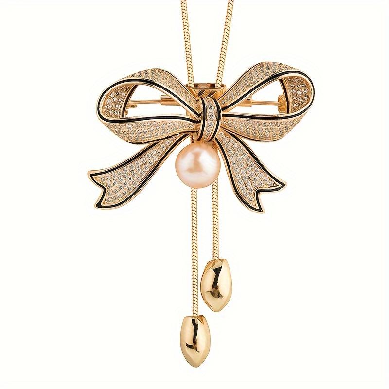 Elegant Bow Women S Imitation Pearl Tassel Long Necklace Accessories золотистый