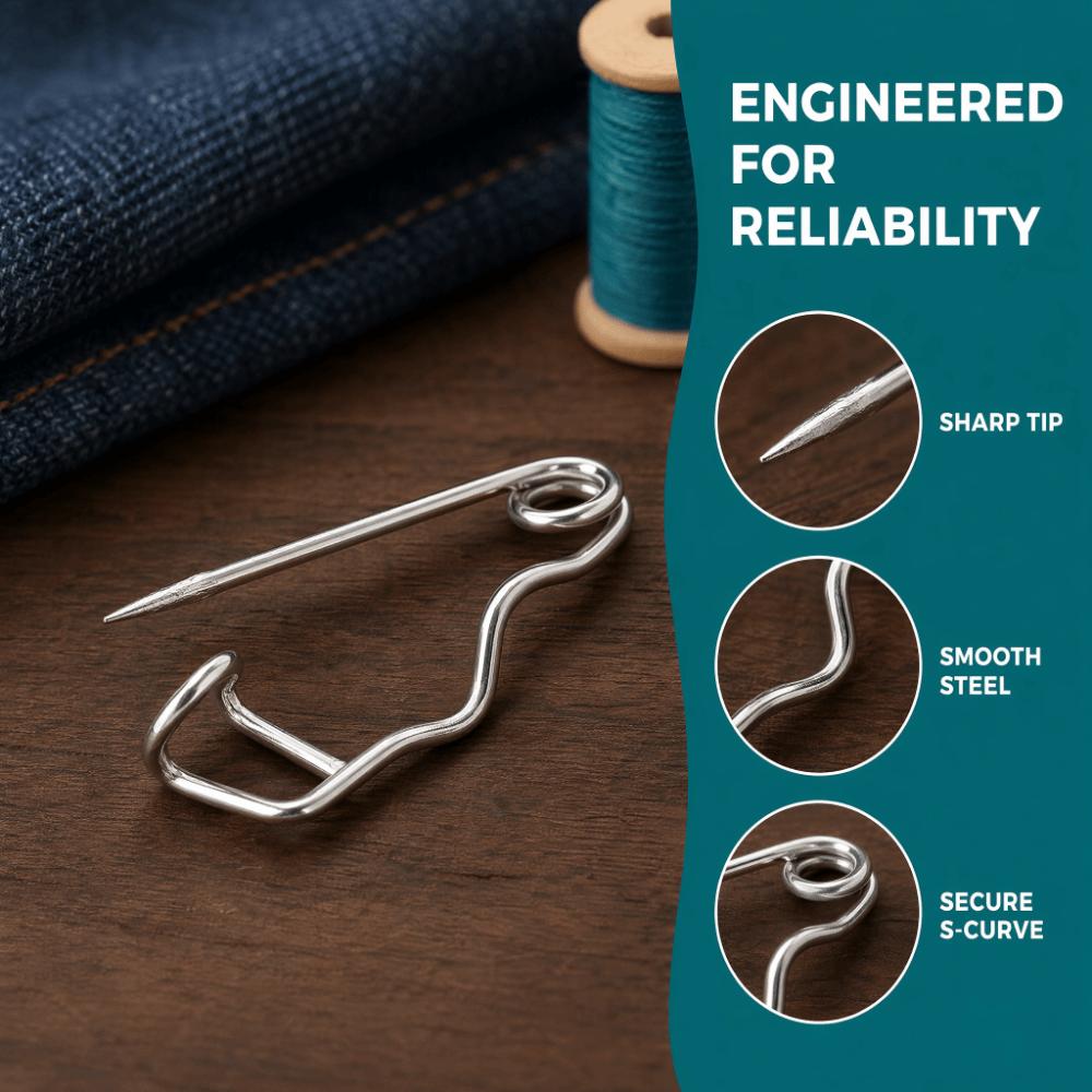 100Pcs Silver Safety Pins Metal Steel Wire S-Shaped Pins Sturdy Locking Pin Clasps For Sewing