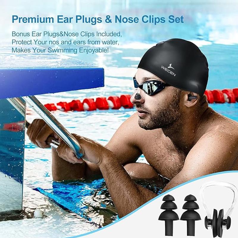 Adult Silicone Swim Hat Waterproof Durable Nonslip Swimming Pool Hat Black Silicone Swim Cap