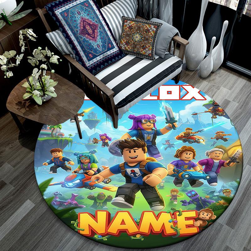 Custom Name,Roblox pattern round rug,Carpet Rug for Living Room Bedroom Playroom ,Non-slip Floor Mat,Holiday Gifts and Birthday Gifts.