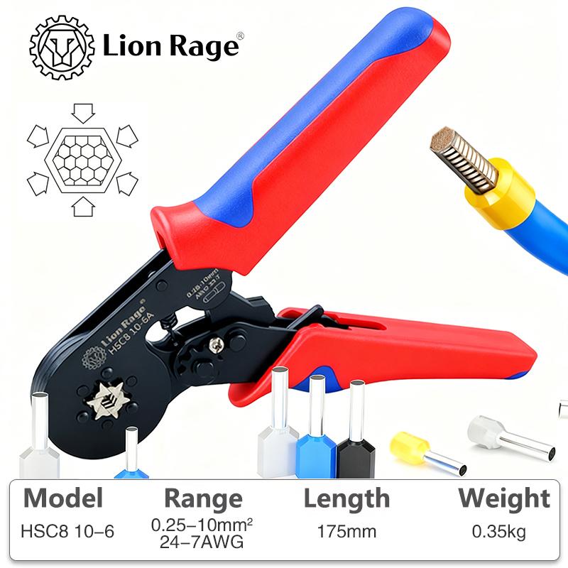 Crimping tool HSC8 6-4 0.25-10mm for ferrule tubular terminals ² 23-7AWG Ferrule Crimping Clamp Set Wire Head Electrician Tools HSC8 10-6