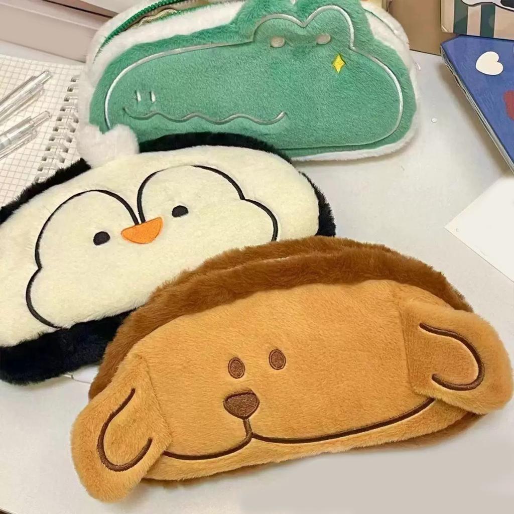 Plush Pencil Case Novelty Animal Pen Pouches Zippered Pencil Bag Large Capacity for Women Girl Student Office School
