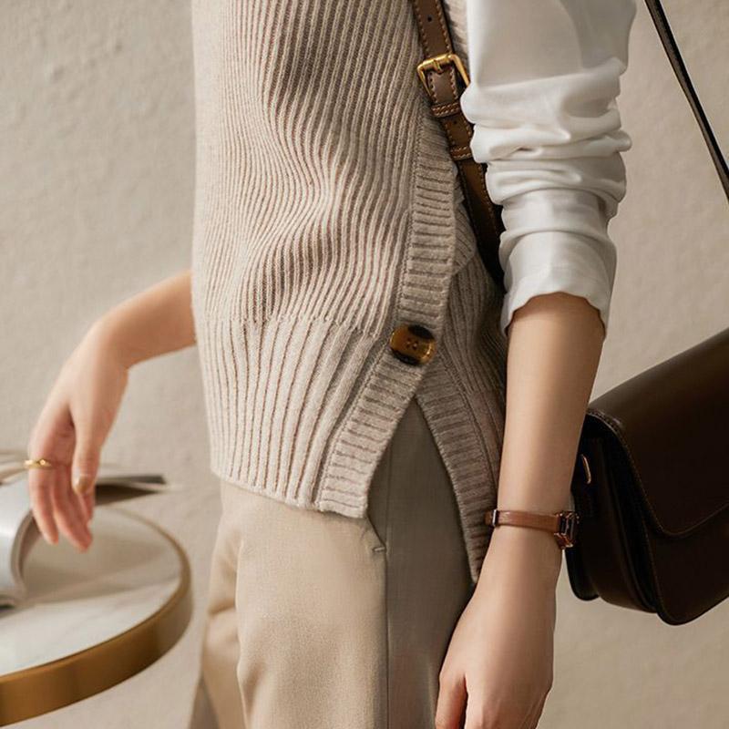 Gilet da Donna Lavorato a Maglia Oversize Canottiera Senza Maniche Top Maglione Largo Gilet Monocolore Casual Scollo Tondo