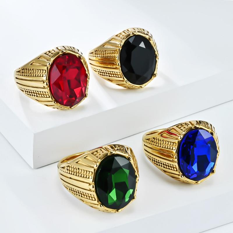 Glas Zirkon Geometrie Ringe Edelstahl Herren Personalisiert Hochwertiges Gefühl Boutique Ring Modeschmuck