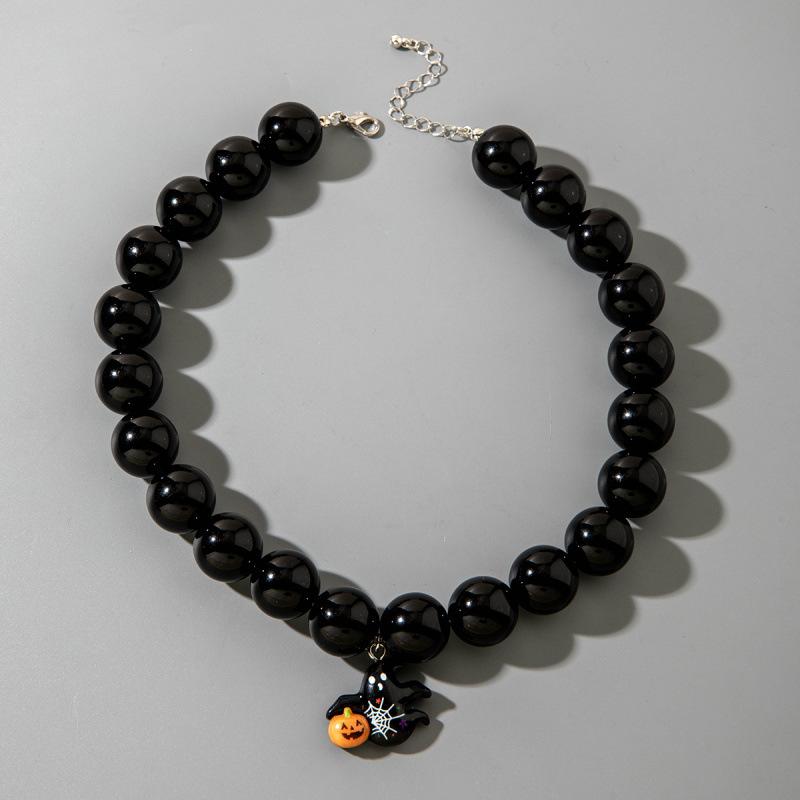 Accessories, Halloween creative pumpkin colored ghost necklace, funny beaded acrylic necklace for women