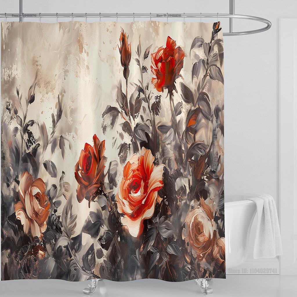 Rose Flower Shower Curtain Waterproof Shower Curtain Polyester Fabric 3D Printed Curtain Bathroom Decoration With Hook