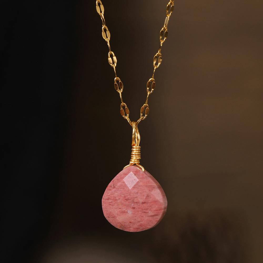 Natural Stone Pendant, Cut Water Droplet Necklace, Blue Gold Amethyst jewelry,Christmas Gift, Stocking Stuffers, Valentine's Day Gift