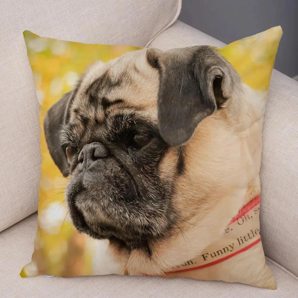 Soft and Cute Pug Series Double-sided Printed Decorative Pet Animal Pillowcases Suitable for Car Sofa Home Car Pillowcases
