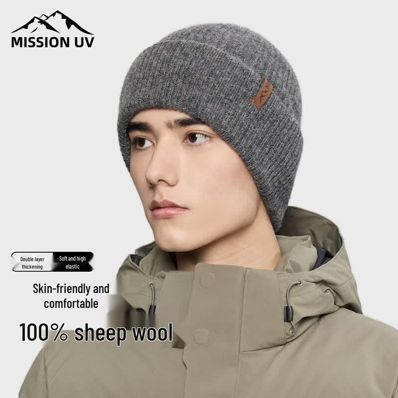 MISSION UV Men s Pure Wool Warm Beanie Hat темно серый