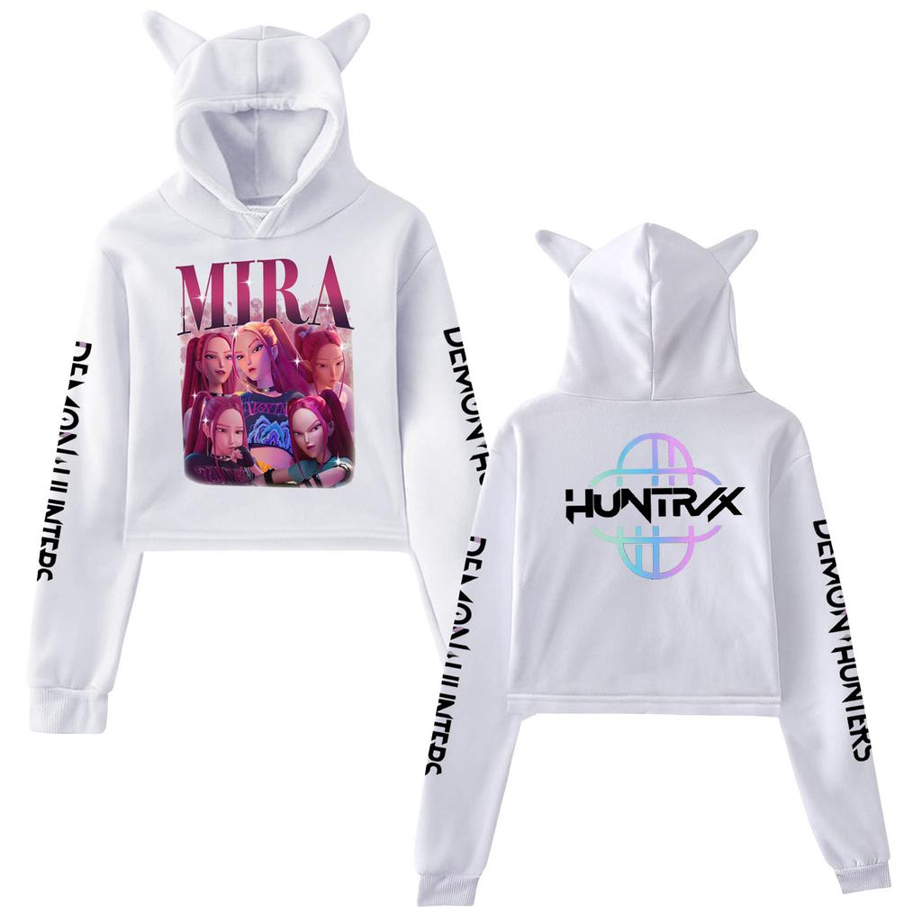 Fashion Kpop Demon Hunters Hoodie Huntrix Cat Ear Hooded Pullover Rumi Mira Zoey Pattern Cosplay Costume Student Autumn Tops