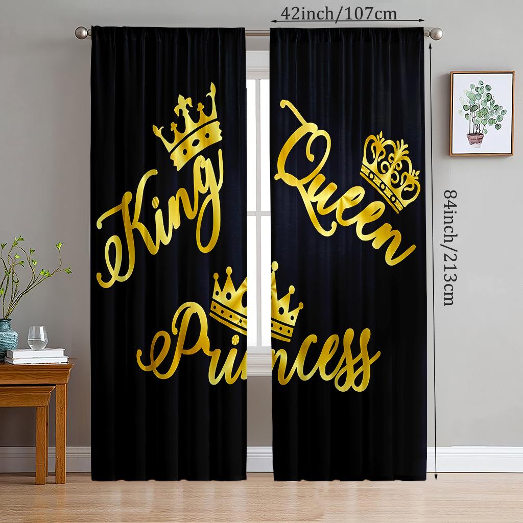 

2pc/Black crown-Printed curtains-suitable for bedroom, living room, study private curtains curtains , curtains for living room 14Wx39L(35x100CM)x2