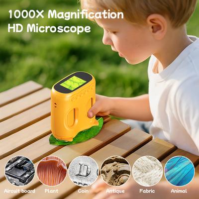 2-In-1 Kids Binoculars Microscope with 2 Inch IPS Screen 1000x Zoom Mini Handheld Microscope Camera Boys Girls Festival Gifts