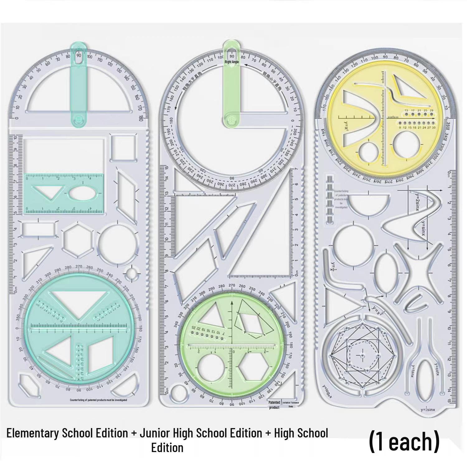 

Багатофункціональна лінійка та транспортир для шкільних заходів Combo: Primary, Middle & High School, 3 Pieces