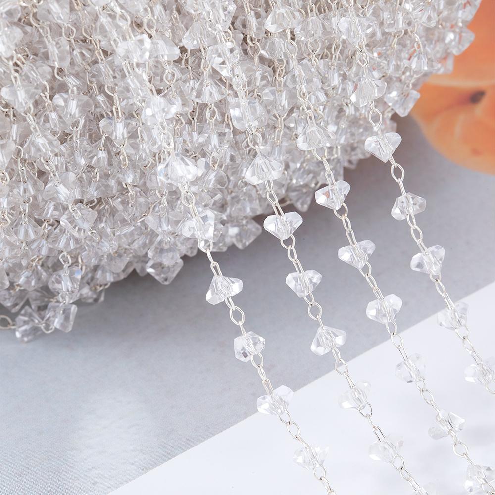 1M Transparent Grave Crystal Stone Beads Copper Chain Irregular Triangle Steel Color Chain DIY Necklace Bracelet Jewelry Making