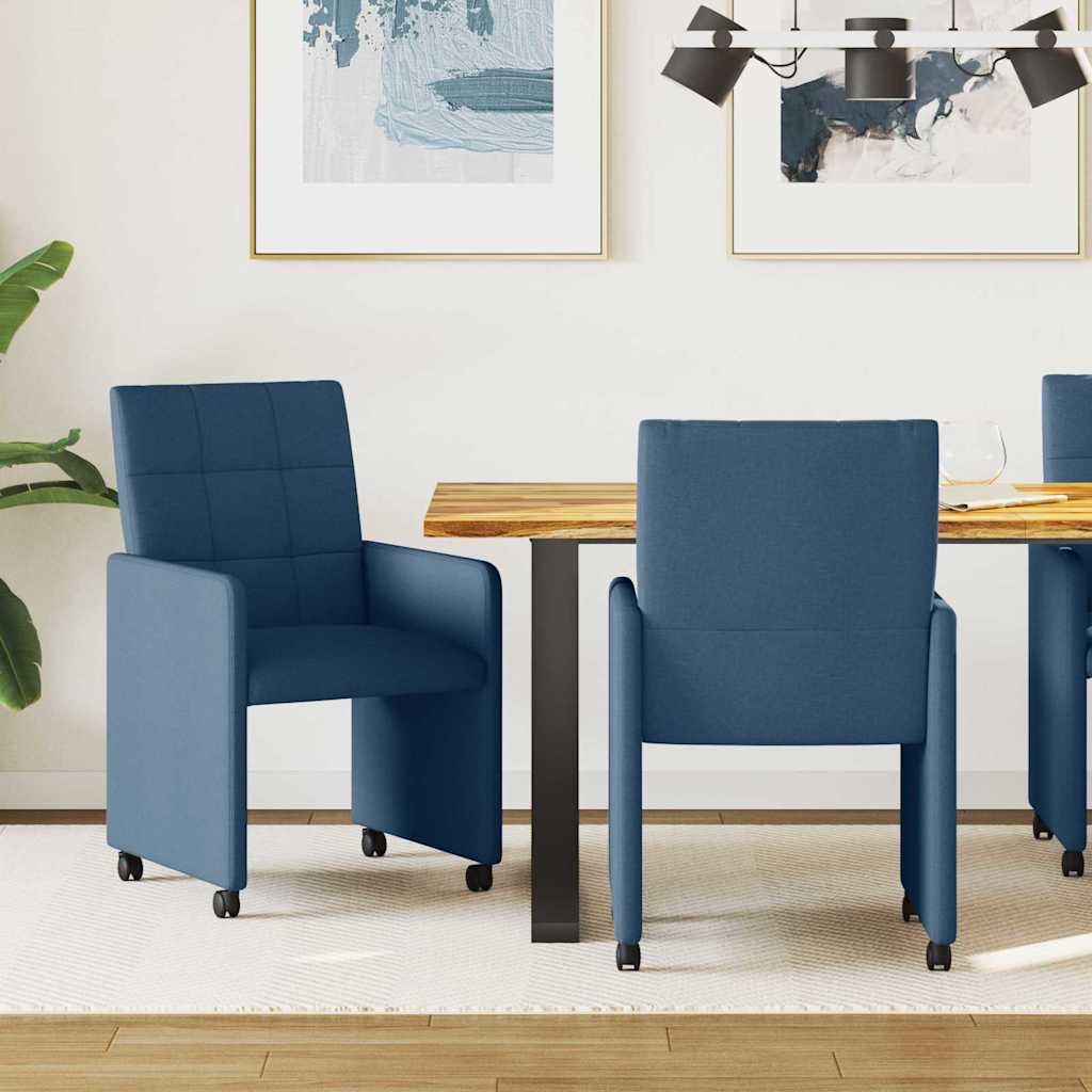 Dining Chairs with Casters 2 pcs Blue 58 x 65 x 94 cm Fabric