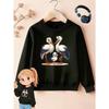 Kids Sweatshirt, Round Neck Sweatshirt, Cute Cartoon Design, White Gray Blue Gradient Feather Pattern, Playful And Cute Casual Top