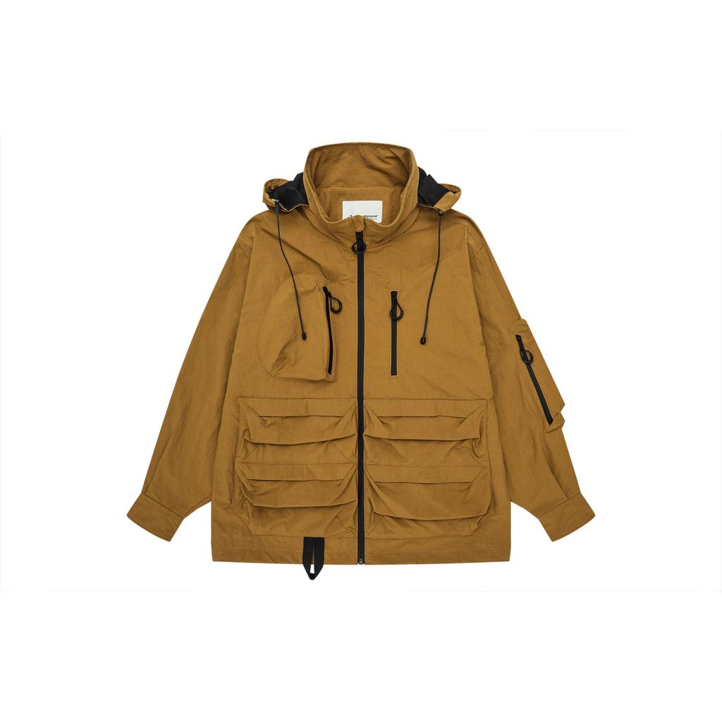 Asics X Myge Outdoor Mountain Style Solid Color Multi-Pocket Stand Collar Long Sleeve Jacket Unisex Jackets Brown 2203A278-300