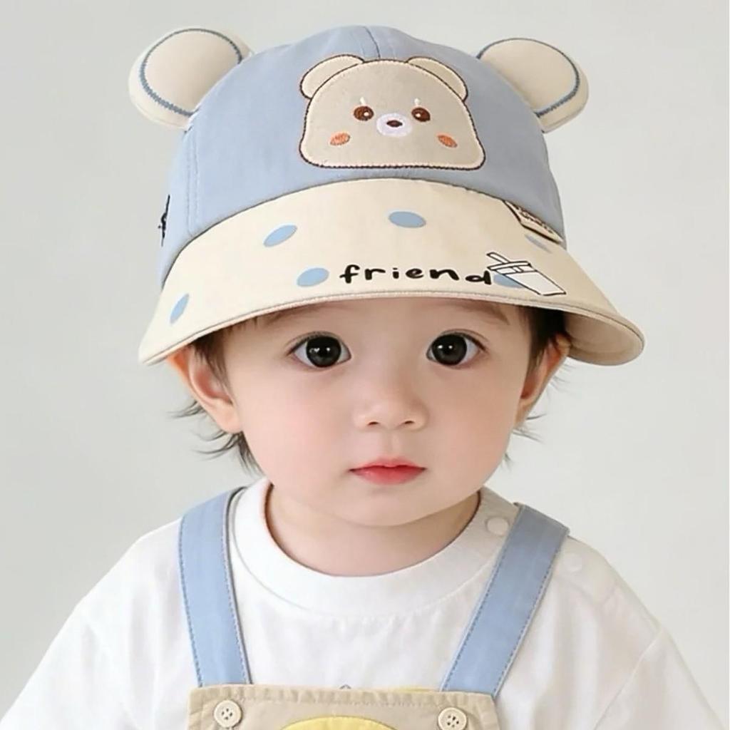 Children's Sun Protection Duckbill Cap - Thin Style with Cute Bear Design for Boys and Girls