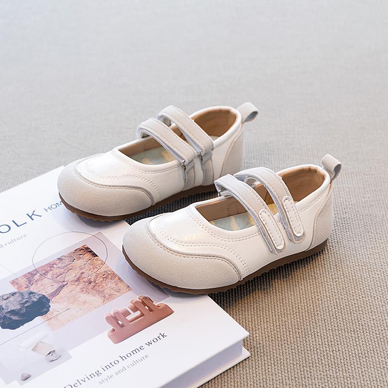 Girls  small leather shoes, new autumn soft-soled princess shoes silver, performance dance shoes, Korean-style patchwork single shoes 23-25Code one hand3Double бежевый
