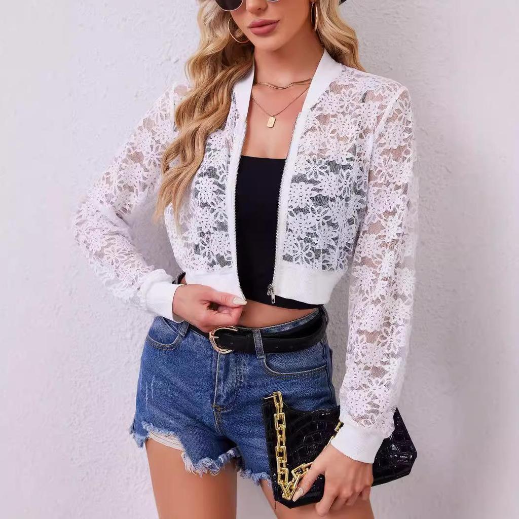 Women's Flower Lace Hollow Out Long Sleeve Jacket