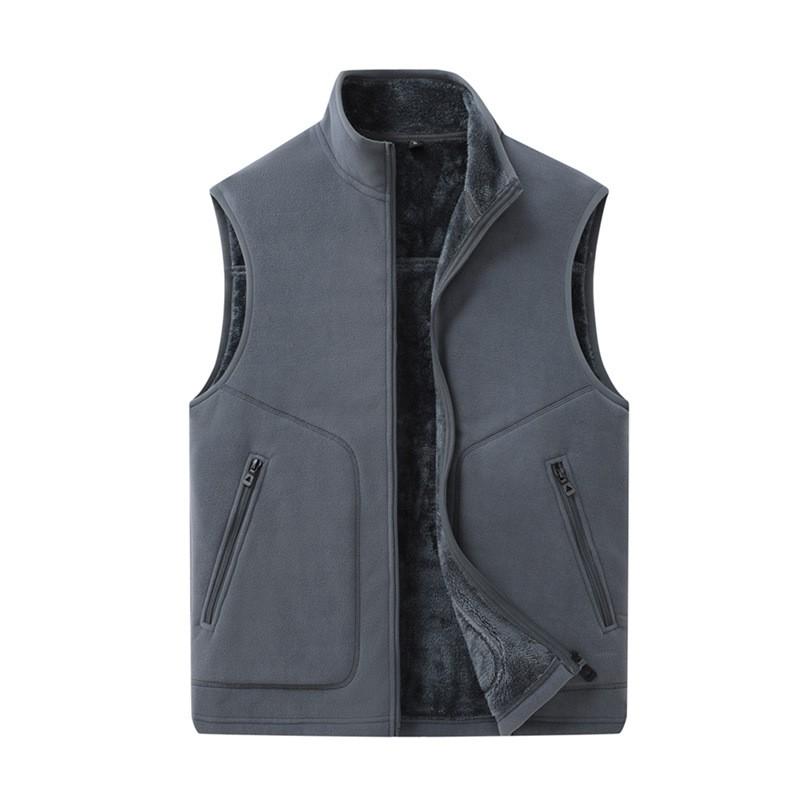 Mens Fleece-Lined Vest Warm Puffer Sleeveless Jacket Stand Collar Zipper Front Loose Fit