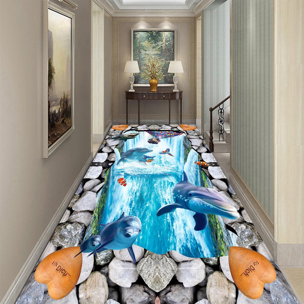 3D Floor Painting Three-Dimensional Door Long Square Living Room Carpet Floor Mat Non-Slip Absorbent Children'S Marine Large Floor Mat