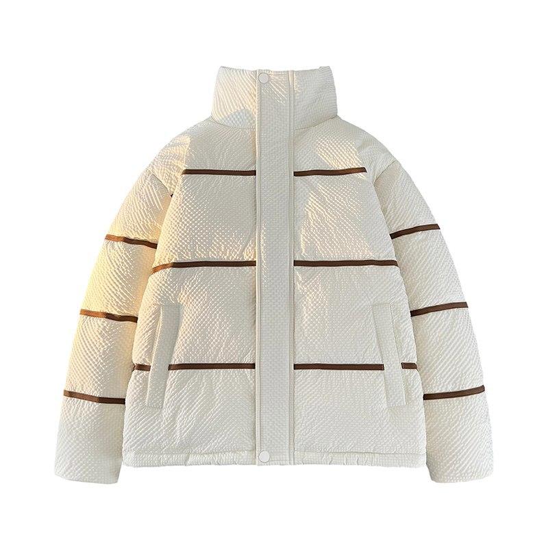 Fashion trendy striped versatile 90 white duck down down jacket for men and women, casual warm jacket