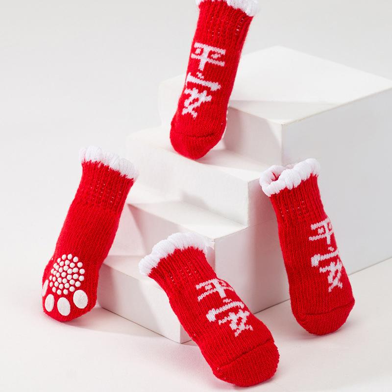 1Pcs Winter Knit Warm Socks for Small Dogs Thick Anti-Slip Pet Dog Socks Chihuahua Paw Protector Dog Booties Accessories S/M/L