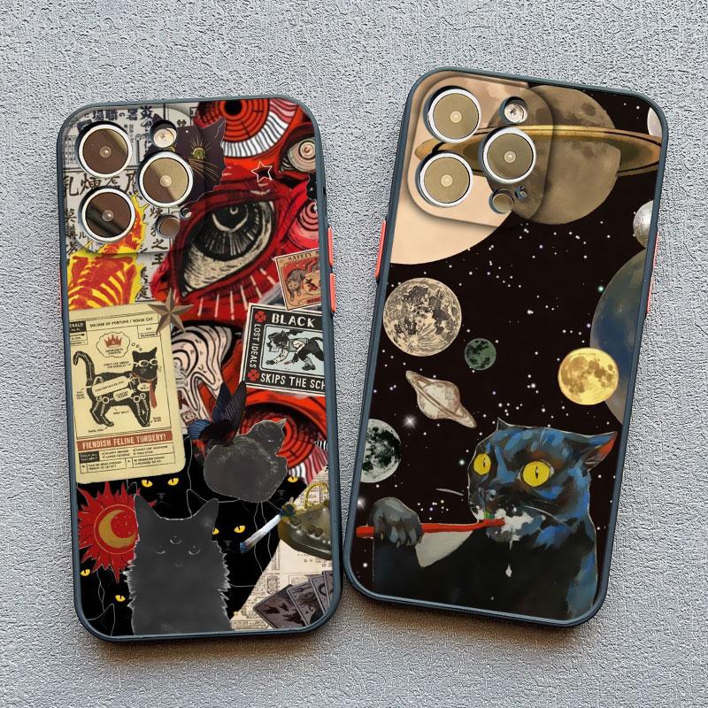 Retro Style Black Cat Art Phone Case for iPhone 16 15 14 Pro Max 14 15 Plus 12 13 Mini 11 Pro Max X XR XS 7 8 Plus SE Back Cover