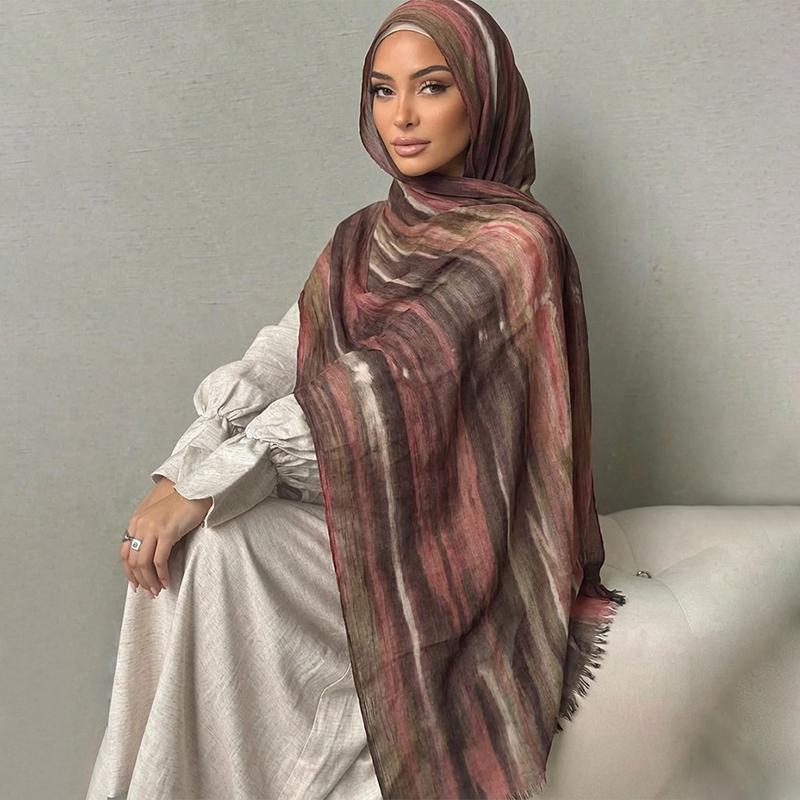 Ramadan Watercolor Modal Hijab Women Bohemian Watercolor Soft Muslim Hijabs Floral Breathable Shawl Wrap Scarf Headscarf Warm