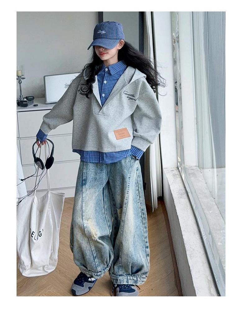 Girls' Trendy Autumn Sweatshirt & Jeans Set: 2025 Two-Piece Fashion