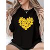 Damen Schwarzes Herz Gummi-Enten Print T-Shirt Rundhals Kurzarm Frühling Sommer Lässig Vielseitig Verspieltes Oberteil