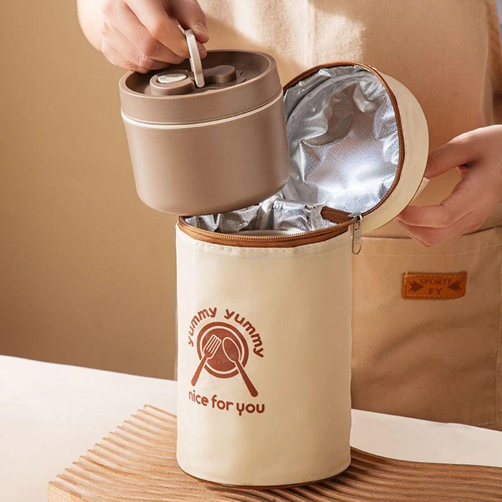 Round Barrel Food Storage Bag Large-Capacity Tote Lunch Bag Portable Lunch Box
