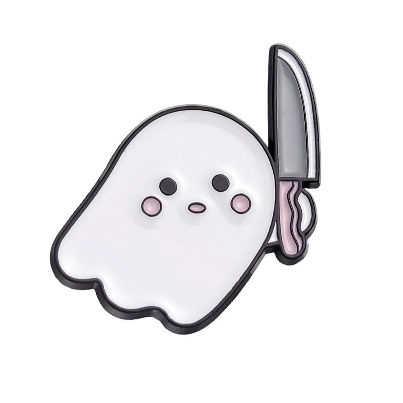 Boo Ghost Enamel Pins Custom Halloween Spooky Dagger Ghost Brooches Lapel Badges Cartoon Punk Funny Jewelry Gift for Friends