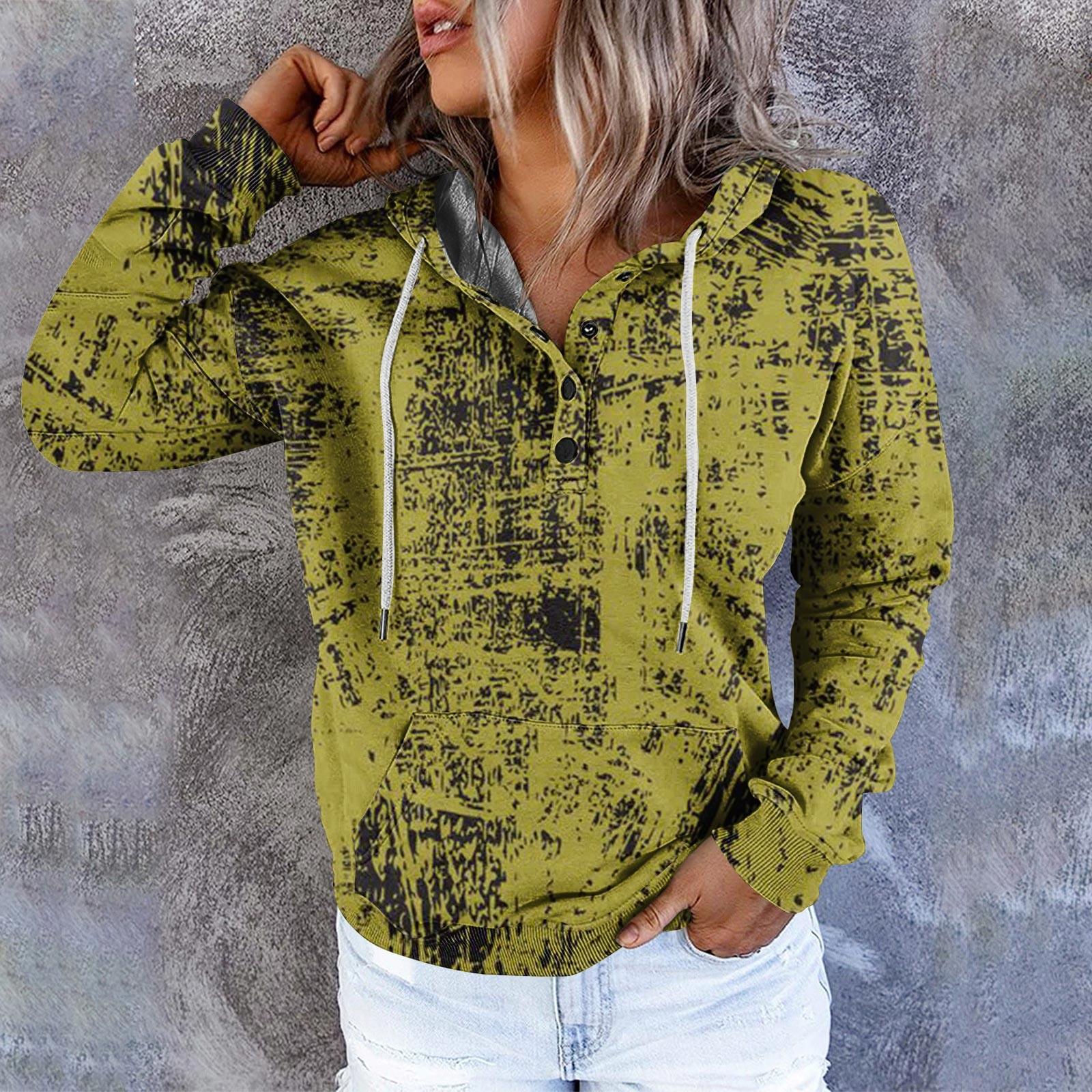 

Женские повседневные модные винтажные пуловеры с длинными рукавами и пуговицами с принтом, толстовки с капюшоном L