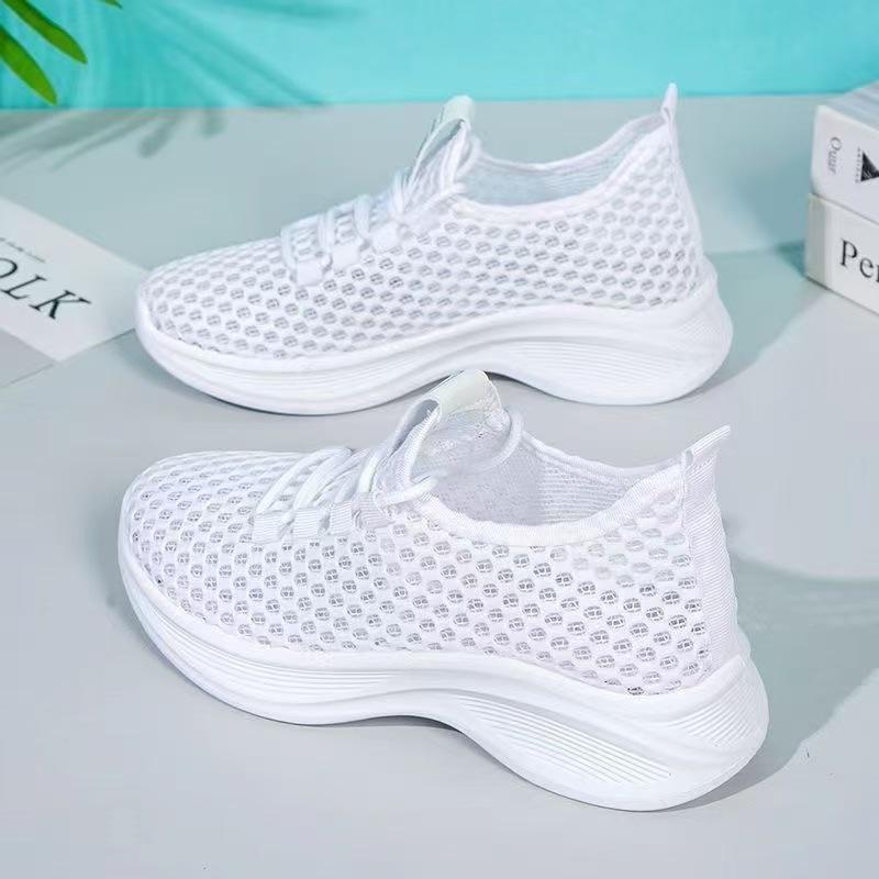 Trendy Women's Breathable Mesh Sneakers: Summer Casual Korean Style, Versatile and Lightweight with Soft Sole and Hollow Design.