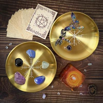 14Cm Stainless Steel Plate Candlestick Ceremonial Ornament Engraving Plate Nordic Compass  Storage Round Plate